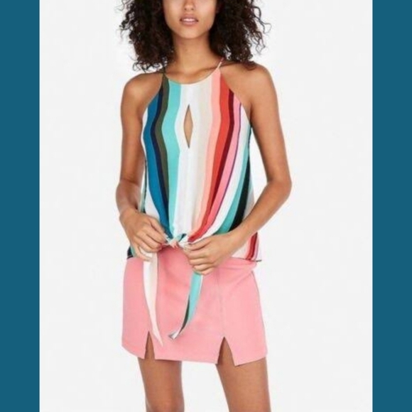 Express Striped Tie Front Dressy Tank Top Small - Picture 8 of 8